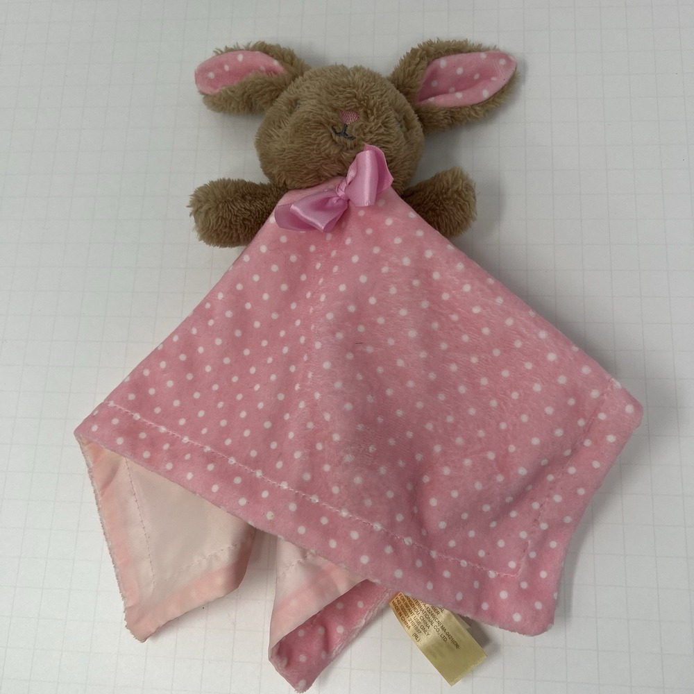 MTY International Security Blanket 13x13 Pink Bunny Polka Dot Satin Lining